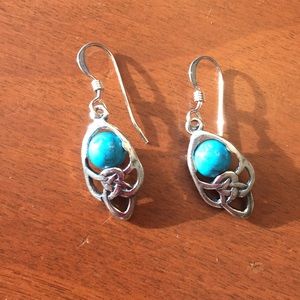 Silver and turquoise Irish knot earrings